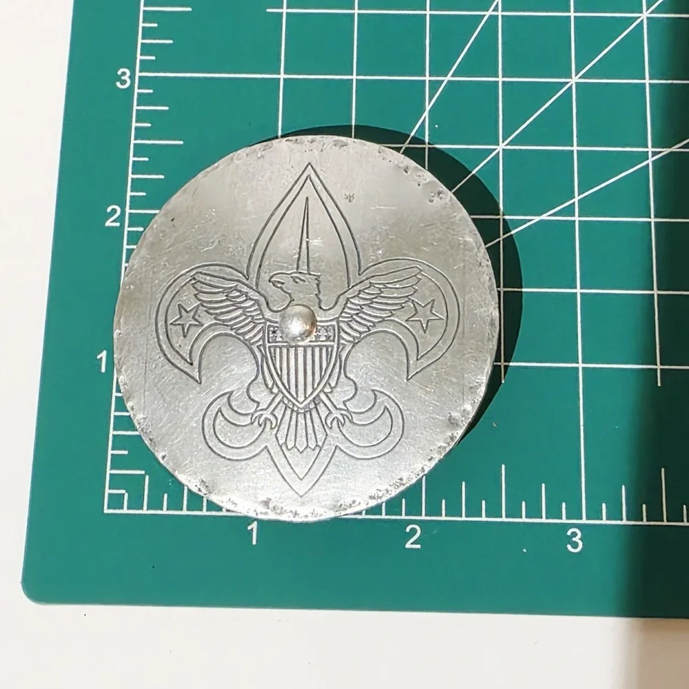 Vintage BOY SCOUTS OF AMERICA Aluminum NECKERCHIEF SLIDE BSA Uniform Camp Badge